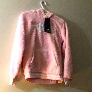 Pink and white fluffy sweater